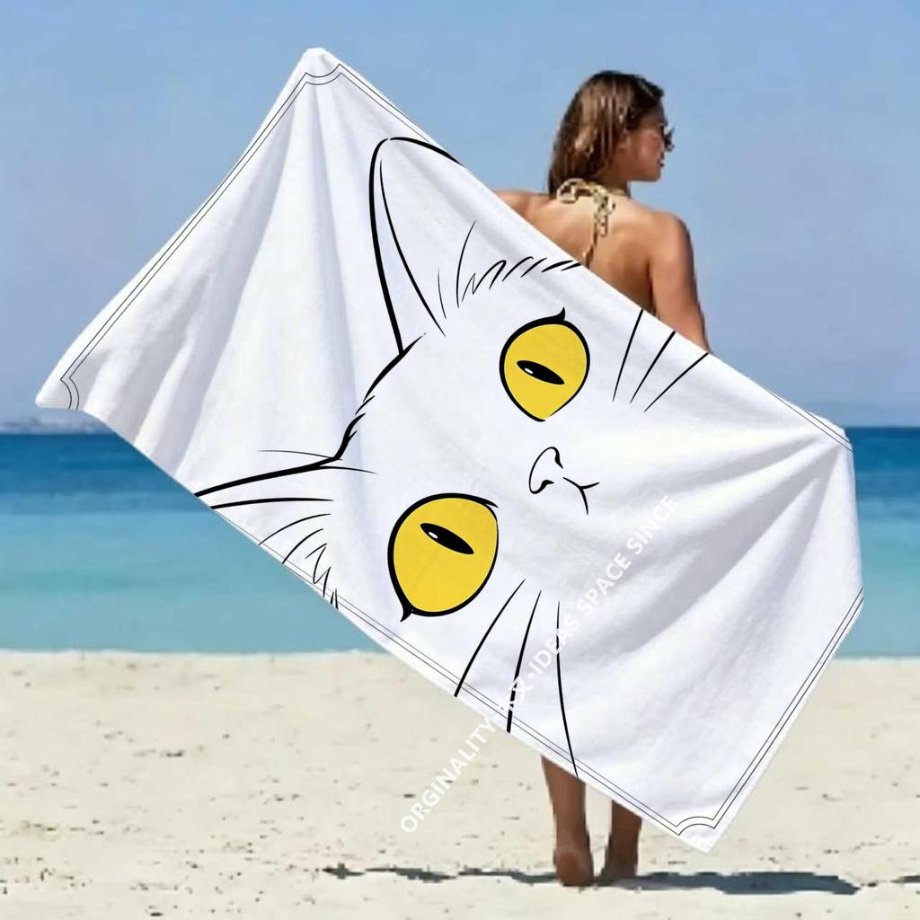 Minimalist Line Art Cat Beach Towel Patterned Sunscreen And Windproof Suitable For Swimming Pool Camping Travel Blanket
