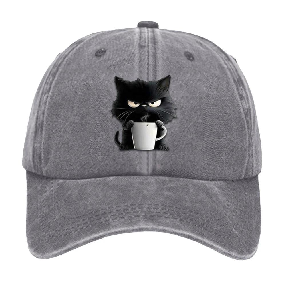 Cotton Snapback Baseball Cap Cute Cat Adjustable Cotton Cap Coffee Cat Printed Baseball Hat for Mom Grandma Cat Lover
