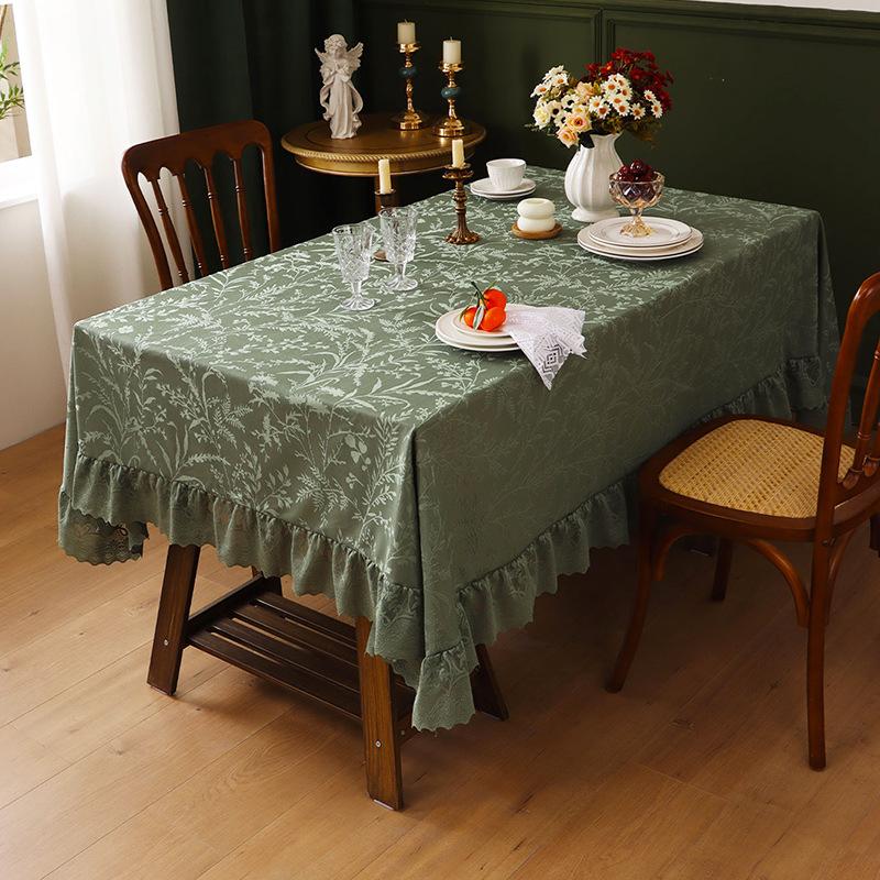 Thickened Lace Tablecloth French Retro Ruffle Edge Dining Table Mat High-End Rectangular Tablecloth