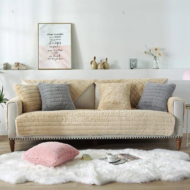 

Long Plush Sofa Cushion Thickened Winter Warm Modern Simple All-purpose Cover Tatami Mat Soft Cozy Home Decor 70x70cm