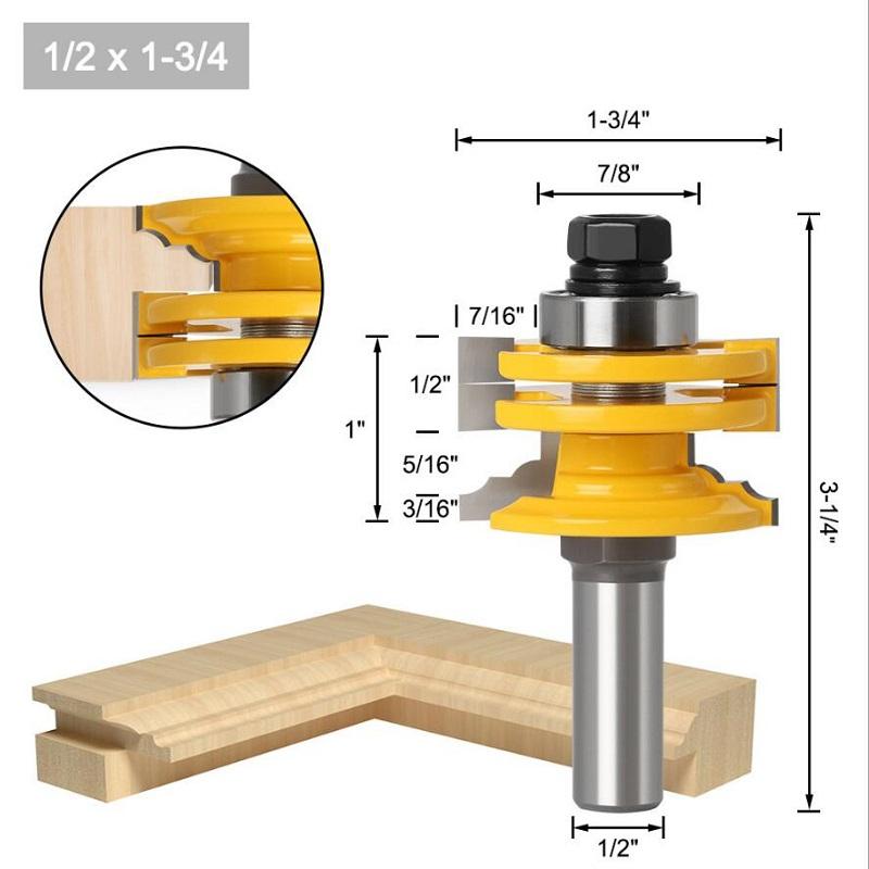 1Pc 8mm 12mm 1/2inch Shank Glass Door Rail & Stile Reversible Router Bit Wood Cutting Tool Woodworking Router Bits