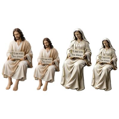 Sėdinčios Marijos/Jėzaus Kristaus statulėlės su užrašų lentelėmis Dervinės stalo draugų figūrėlės Religinis ornamentas Dovana
