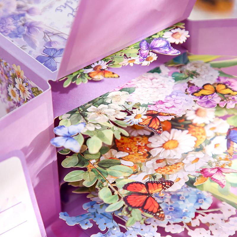 1Pcs Flower Wishes Greeting Card 3D Flower Flower Butterfly Greeting Card Hollow Paper Personalized for Party Decoration Gifts