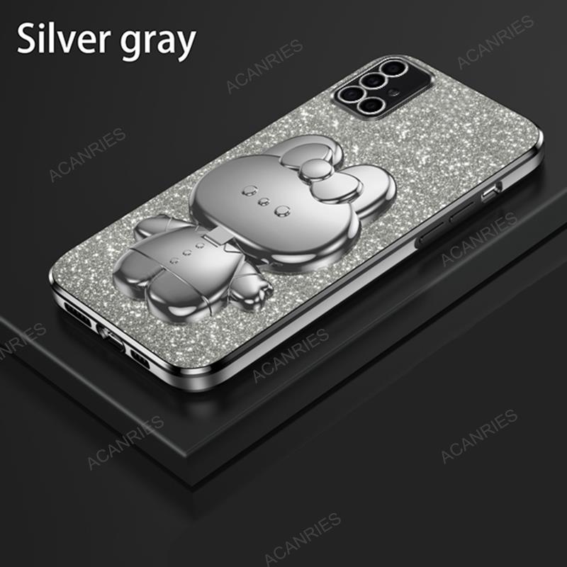 Cute 3D Rabbit Makeup Mirror Stand Plating Case For Samsung Galaxy A71 A51 4g A03s A31 A21s Protect Back Cover A 71 51 31 21s 03