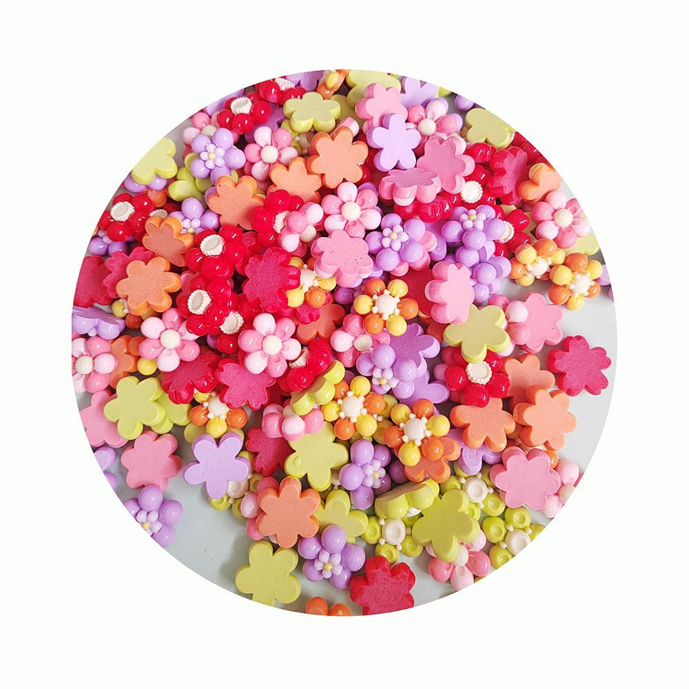 100pcs Popular Kawaii Flower Resin Beads Fit Hair Accessories Doll House Toy Slime Decoration