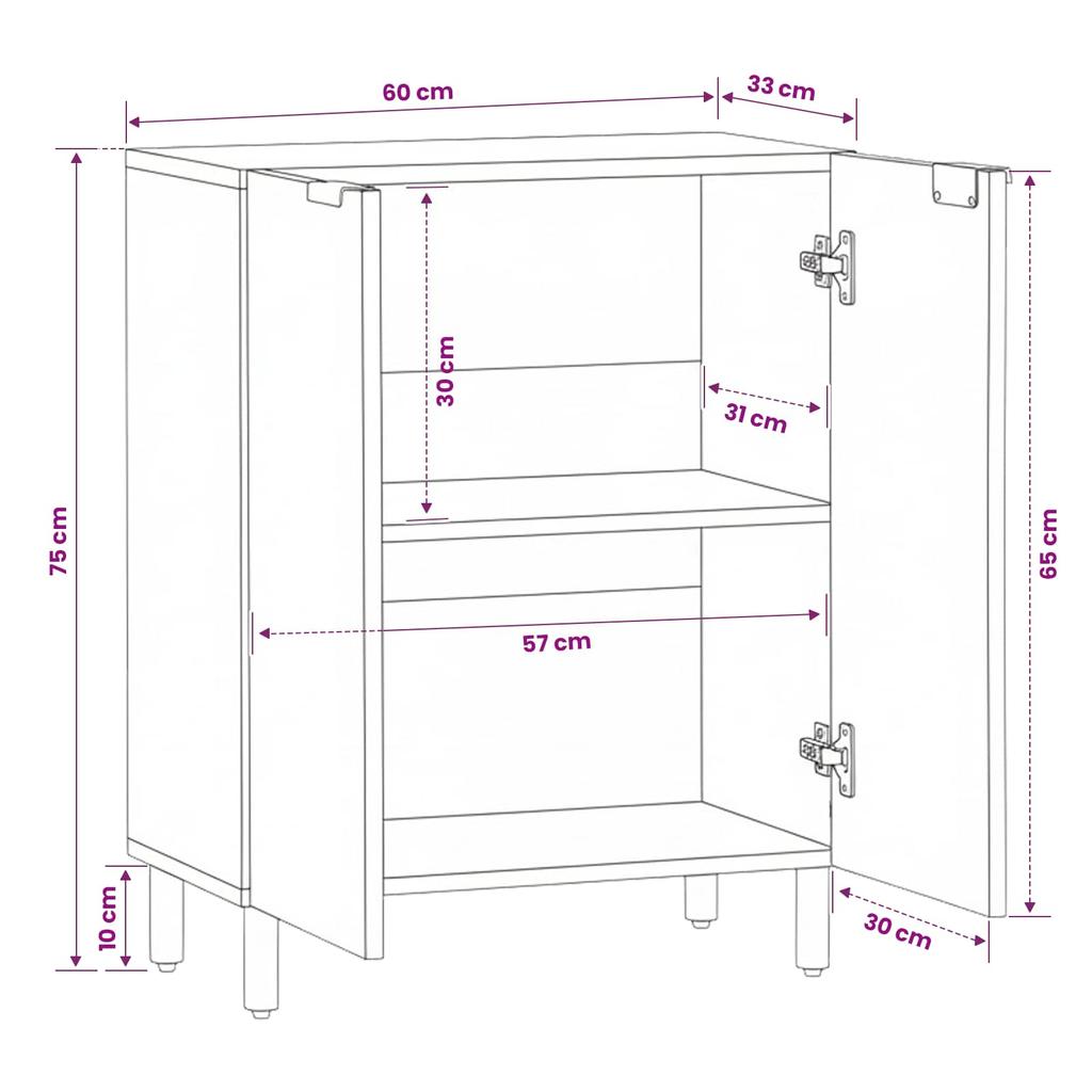 Sideboard with White Washed Surface 60 x 33 x 75 cm
