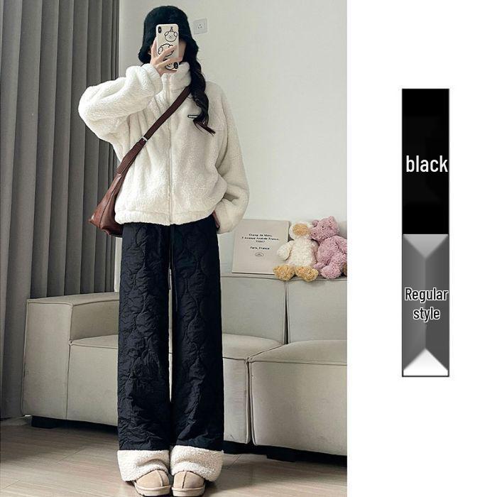 Pink High-Waist Fleece Lined Wide Leg Pants - Warm, Versatile, and Cozy for Autumn and Winter