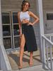 European & American Women's High-Waisted Buttoned Irregular Slit Midi Denim Skirt