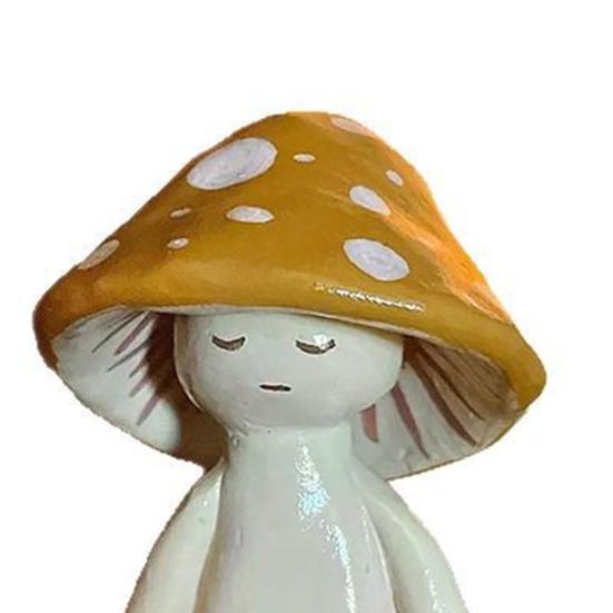 Yousheng Meditation Mushroom Man Figurine Sitting Cartoon Mushroom Pen Holder Resin Statue Sculpture Home Office Desktop Decoration Ornament