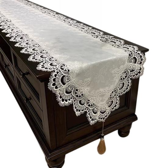 Runner da Tavola in Pizzo con Nappe, Runner da Tavola Vintage in Pizzo, Runner da Tavolino, Runner da Tavola Squisito Impermeabile e Resistente all'Olio per Pranzo