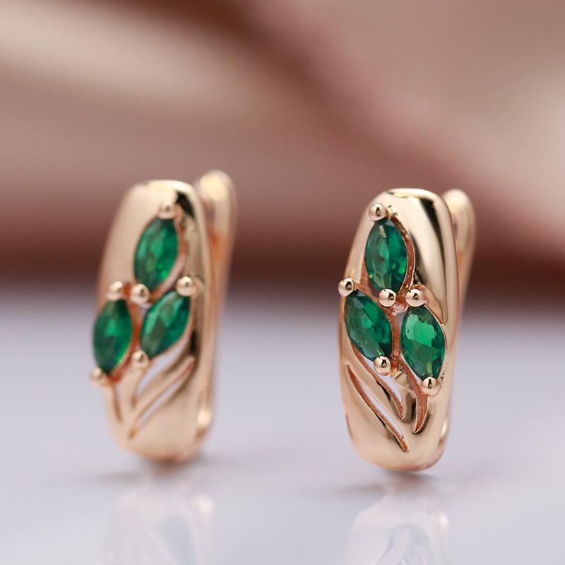 Kinel Green Leaf Zircon Vintage kvinners øredobber med rosa gullfarge