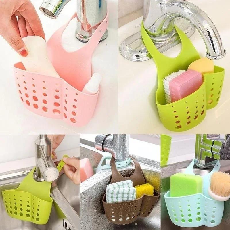 Household Kitchen Simple Drain Rack Bathroom Sink Adjustable Basket Silicone Soap Sponge Storage Rack Faucet Kitchen Tools