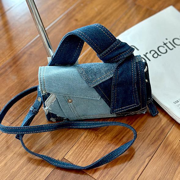 Denim Spliced Crossbody Bag for Girls Fashion Versatile Casual Shoulder Bag Advanced Commuter New Handbag