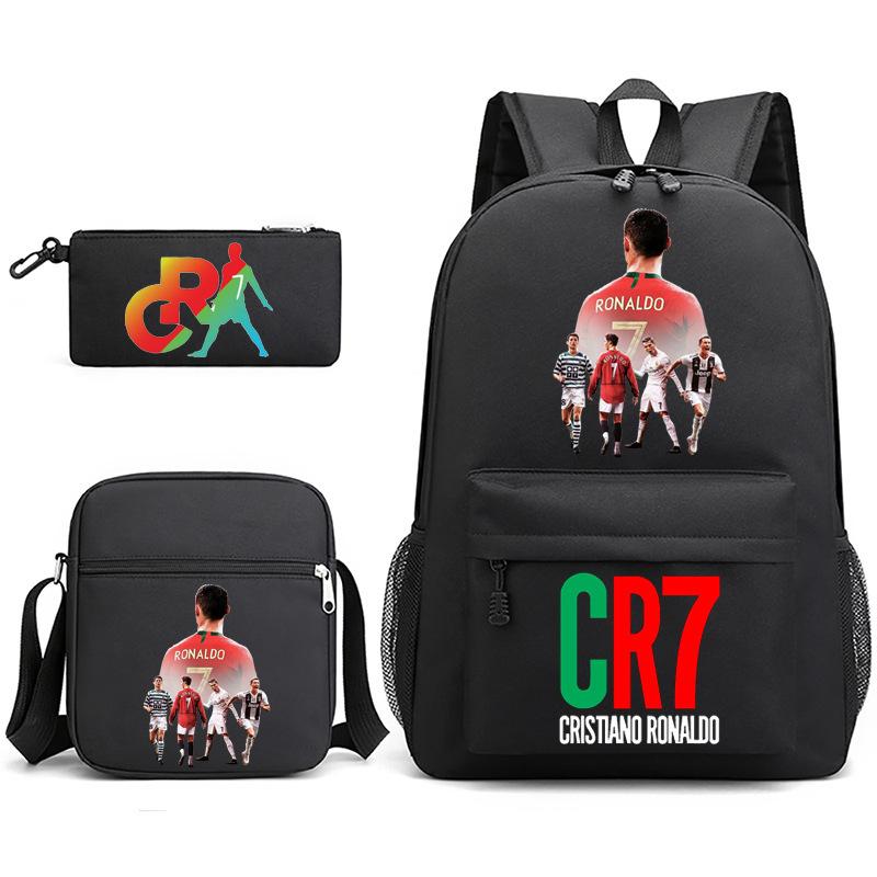 Large Capacity Schoolbag with Shoulder Strap; Student Three-piece Pencil Case Set