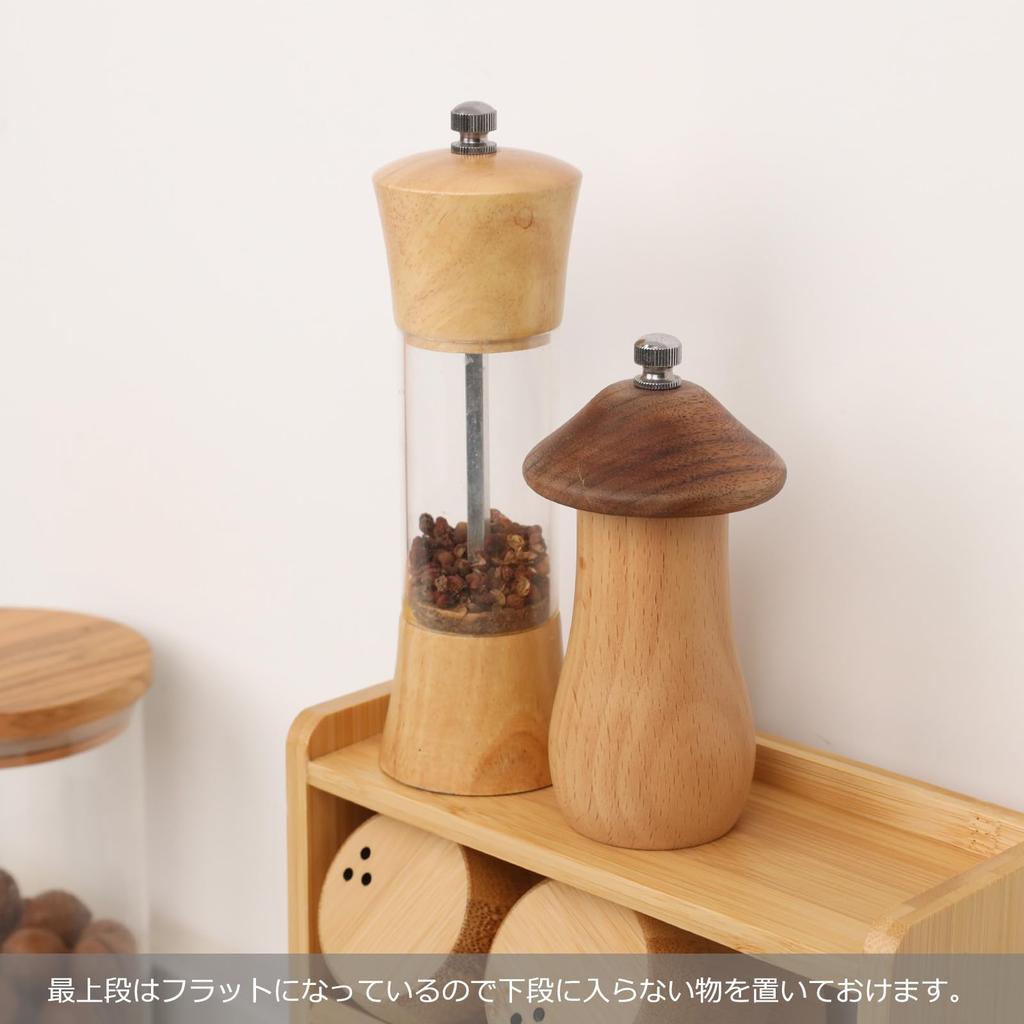 [FSC Product] TAKEMI Slim 3-Tier Bamboo Spice Rack (Kitchen Condiment Storage) - Stylish, Large Capacity, Slanted Condiment Rack for Tabletop Use