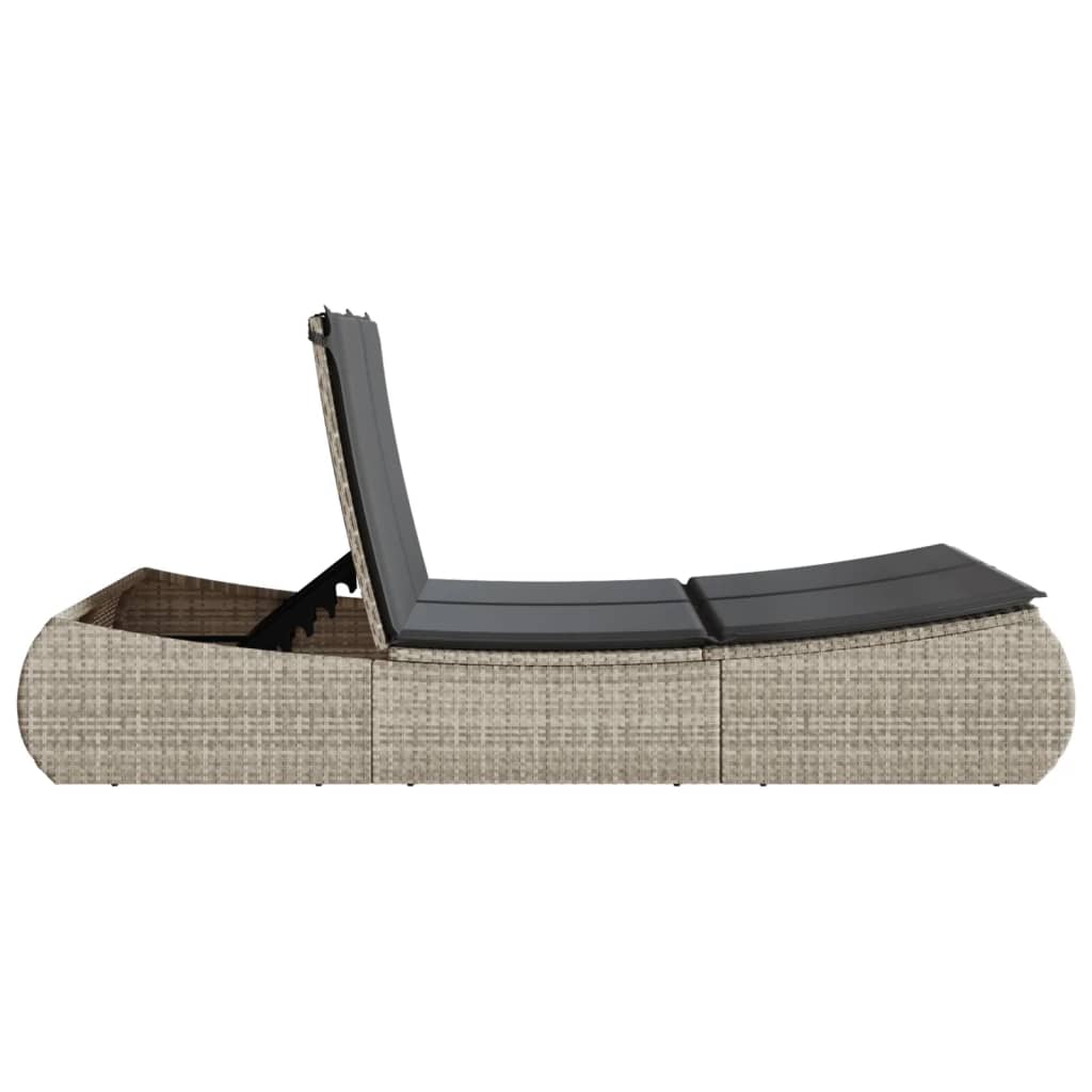 Vidaxl Double Sun Lounger With Cushions, Light Grey, Poly Rattan