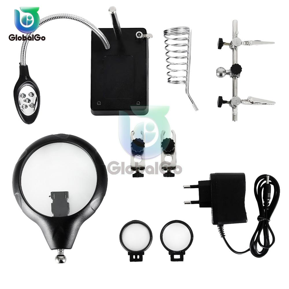 Welding Magnifying Glass Clamp 5 LED Auxiliary Glass Clip Magnifier Hand Soldering Solder Iron Stand Holder Station  Repair Tool