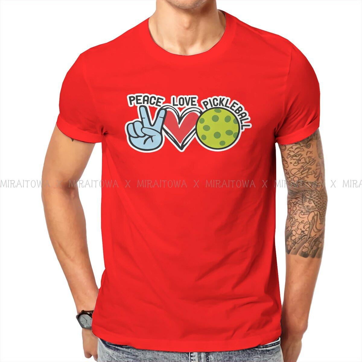 Peace Love Mans TShirt Pickleball Sport O Neck Short Sleeve 100 Cotton T Shirt Humor Top Quality Gift Idea S