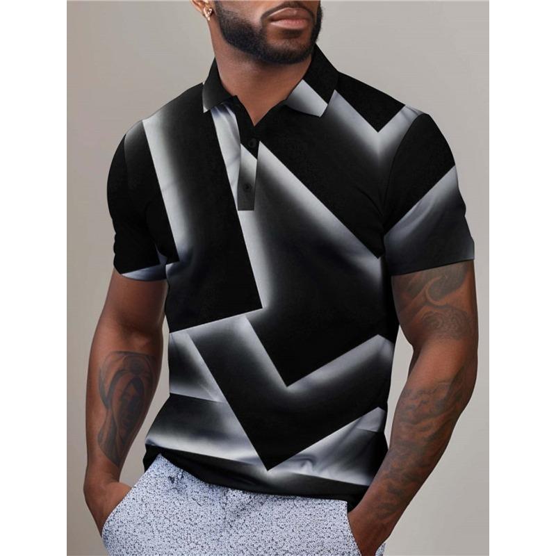 Summer New Casual Men's 3D High-quality Short Sleeved Button Polo Shirt