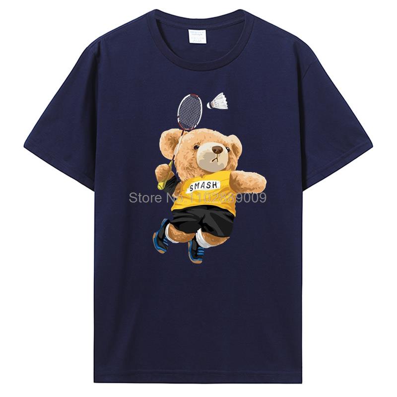 Teddy Bear Playing Badminton Tshirt Exercise Clothing T-shirt Graphics Kawaii Men Women Short Sleeve Printed T Shirt Top Tees