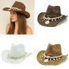 New Hollow Cowboy Straw Hat Large Brim Seashell Beach Sun Hat Big Head Circumference Bohemian Hat Sunshade