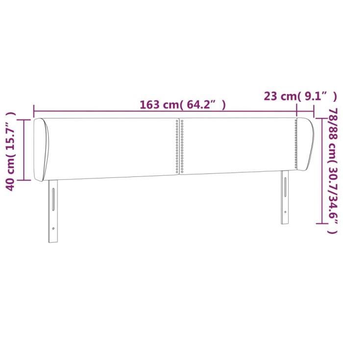 VidaXL Tête de lit avec oreilles Noir 163x23x78-88 cm Tissu3117012