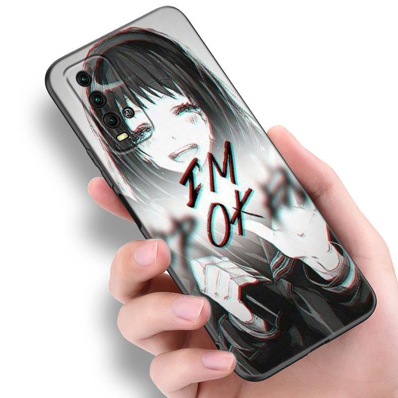Anime Sad Girl Phone Case For Xiaomi Redmi Note 5 6 9T K20 K40 K50 Pro 7A 8A 9A 9C 9i 10A 10C A1 S2 Soft TPU Black Cover