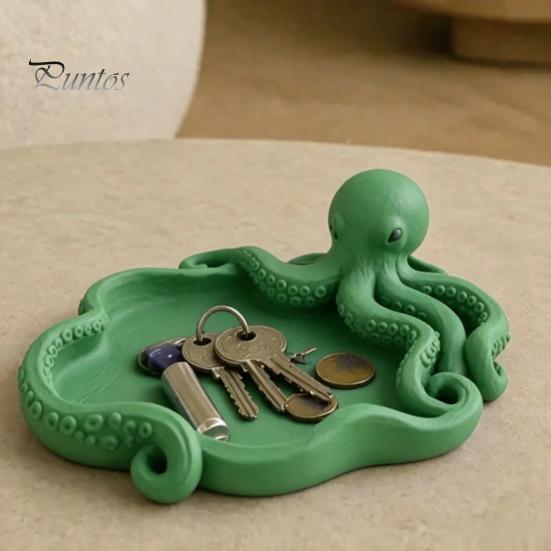3D Printed Octopus Organizer Storage Tray, Printing Molding, with Tentacle Matte Black Tray Groove Integrated for Keys Jewelry Stationery Decorative