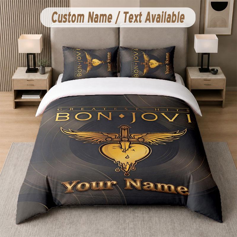 Maßgeschneidertes Bettwäsche-Set Bon Jovi Muster, Druck Name Text 1 Bettbezug plus 2 Kissenbezüge Heimtextilien