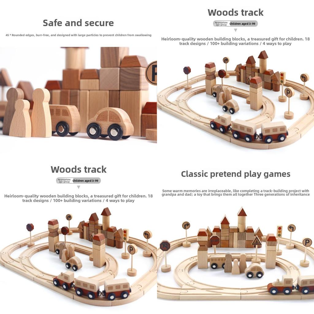 Fun Wooden City Transportation Train Track Assembly Building Blocks Kid Toy Set For Toddlers And Early Education