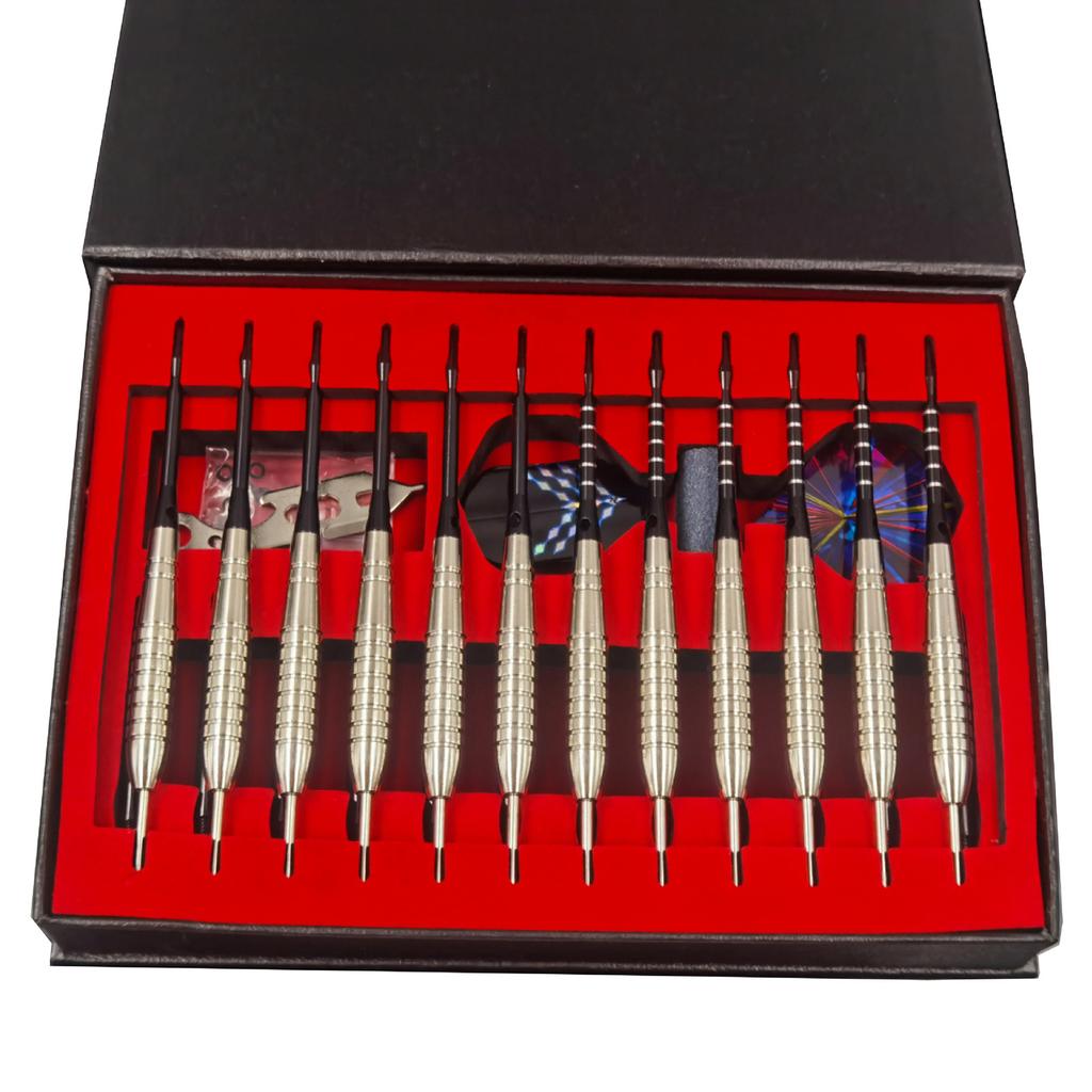12er Set Professionelle Stahlspitzen-Pfeile Metallpfeile mit Aluminiumschäften, Flights, Anti-Rutsch-Ringen Dartscheiben Zubehör