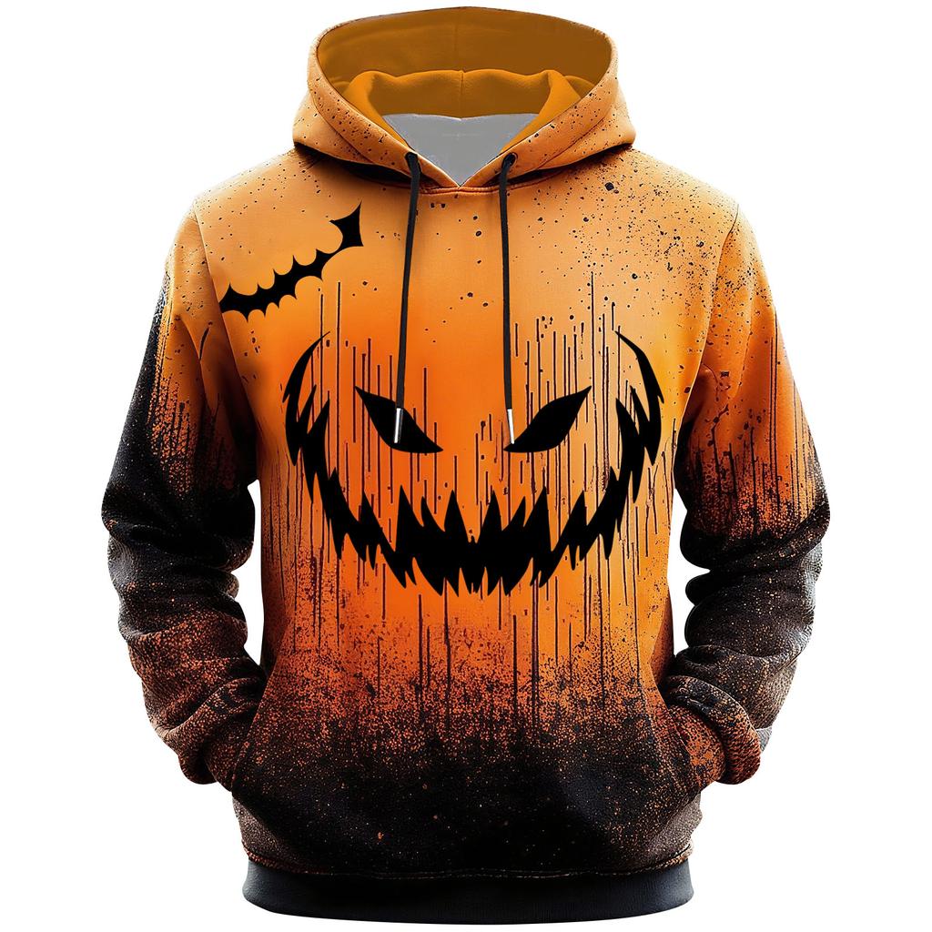 Men's Halloween Hoodie Funny Pumpkin Face Hoodie Scary Long Sleeve Top