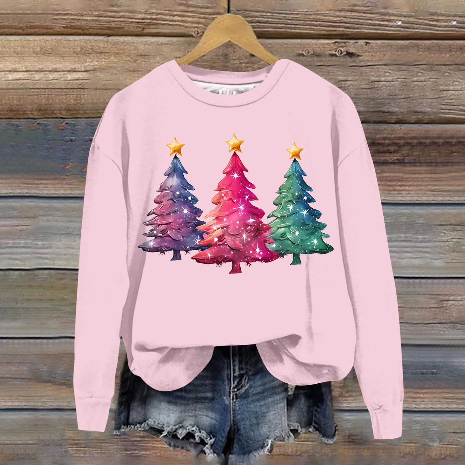 

Женская модная рождественская свободная толстовка с длинным рукавом и круглым вырезом с мелким принтом XL розовый