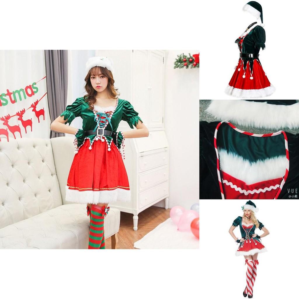 Sexy Green Velvet Santa's Helper Elf Xmas Party Costume With Faux Fur Accents
