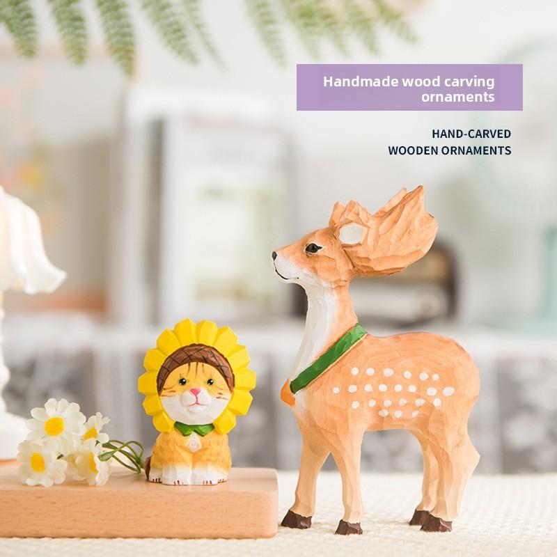 Wooden Crafts Deer Figurine Gift For Home Office Decor And Celebrations