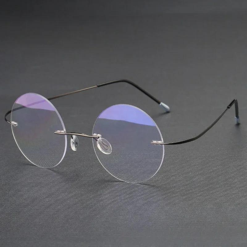 Retro And Minimalist Frameless Women'S Reading Glasses Fashionable And Ultra Light Neutral Round Frame Anti Blue Light Glasses