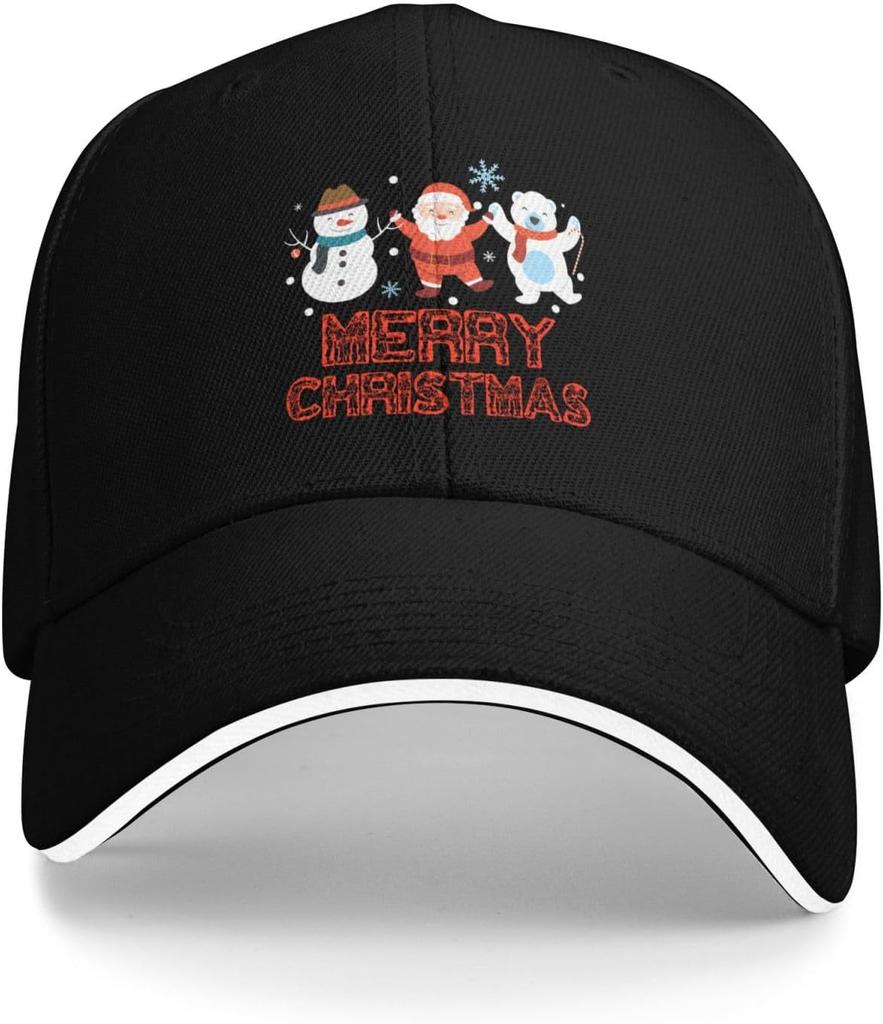 Merry Christmas Santa Snowman Polar Bear Baseball Cap Polyester Adjustable Outdoor Casual Baseball Hat