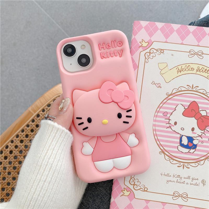 

Cartoon Cute KT Cat Holder Phone Case for iPhone 14/13/12/11 & Apple 16/15 Pro/Max iPhone 15