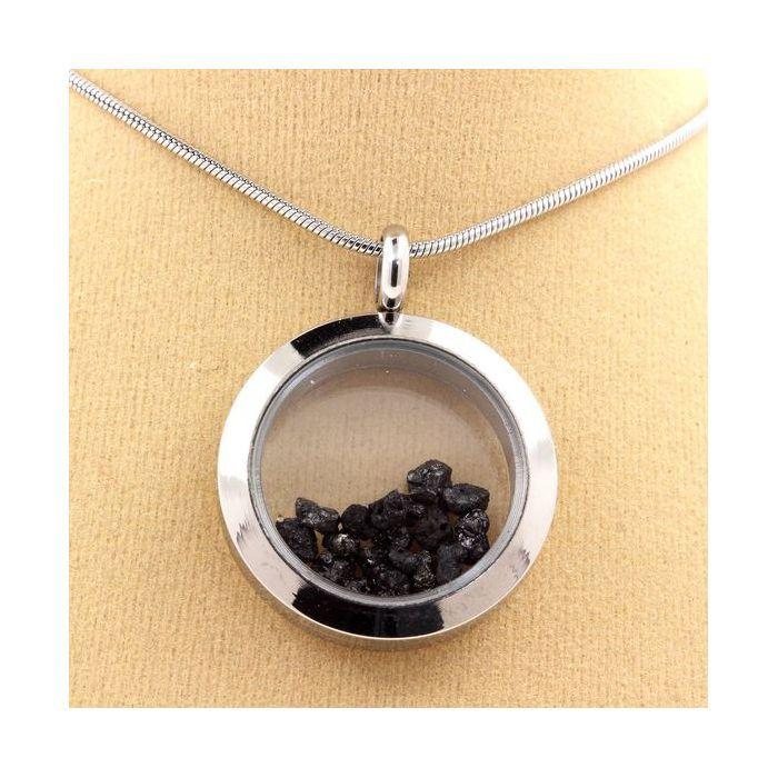 Stones and Minerals. Raw Black Diamond Necklace. 25 Mm Medallion Model. Color Silver.