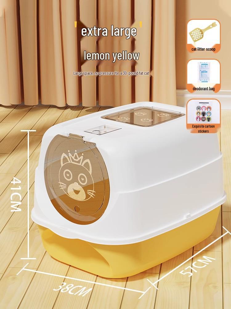 Extra Large Splash-Proof Enclosed Cat Litter Box with Sand and Feces Tray & Free Shipping