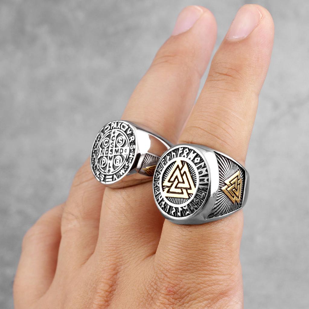 Nordische Mythologie Wikinger Odin Edelstahl Herrenringe Punk Hip Hop für Männlich Freund Biker Schmuck Kreativität Geschenk