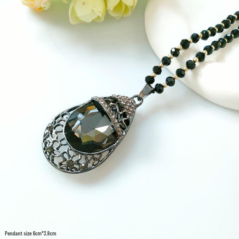 Women's Long Flower Pendant Necklace - Elegant Water Drop Sweater Chain for Autumn/Winter