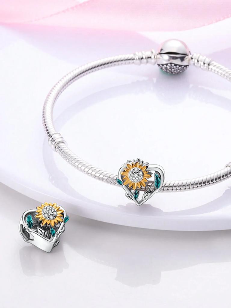 Charms Plata Copper Colors Spring Sunflowers Cherry Blossoms Beads Pendant For Original Bracelet For Women Diy Jewelry Love Gift