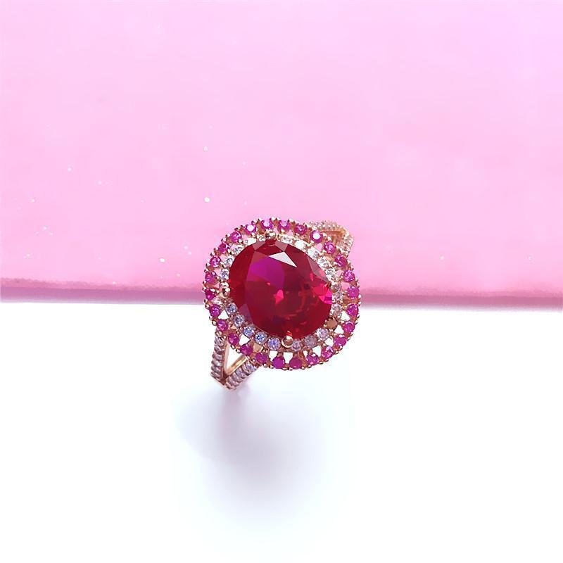 

Purple Gold-Plated Rose Gold Inlaid Egg Surface Redstone Ring Simple Fashion Temperament Trendy Open Ring Jewelry