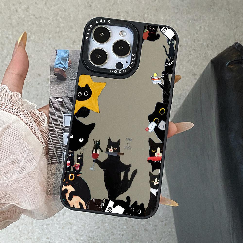 Applicable iPhone17 creative gift black cat mobile phone case funny party theme Apple 16 anti-drop protective case 14