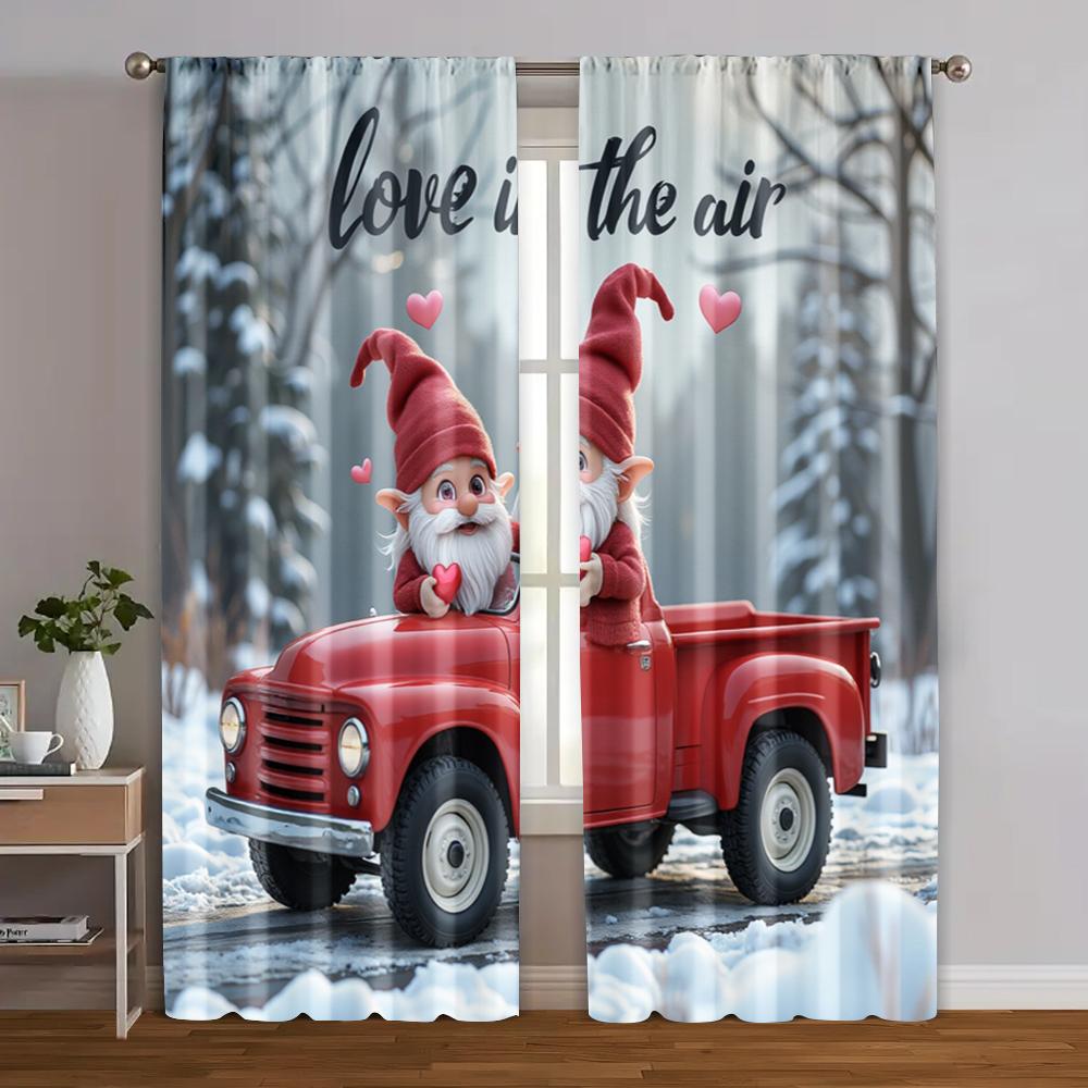 2pcs, Light Filtering Curtains Valentine's Day Polyester Woven (without rod) Stuff Clearance Ldeal for Bedroom, Living Room,