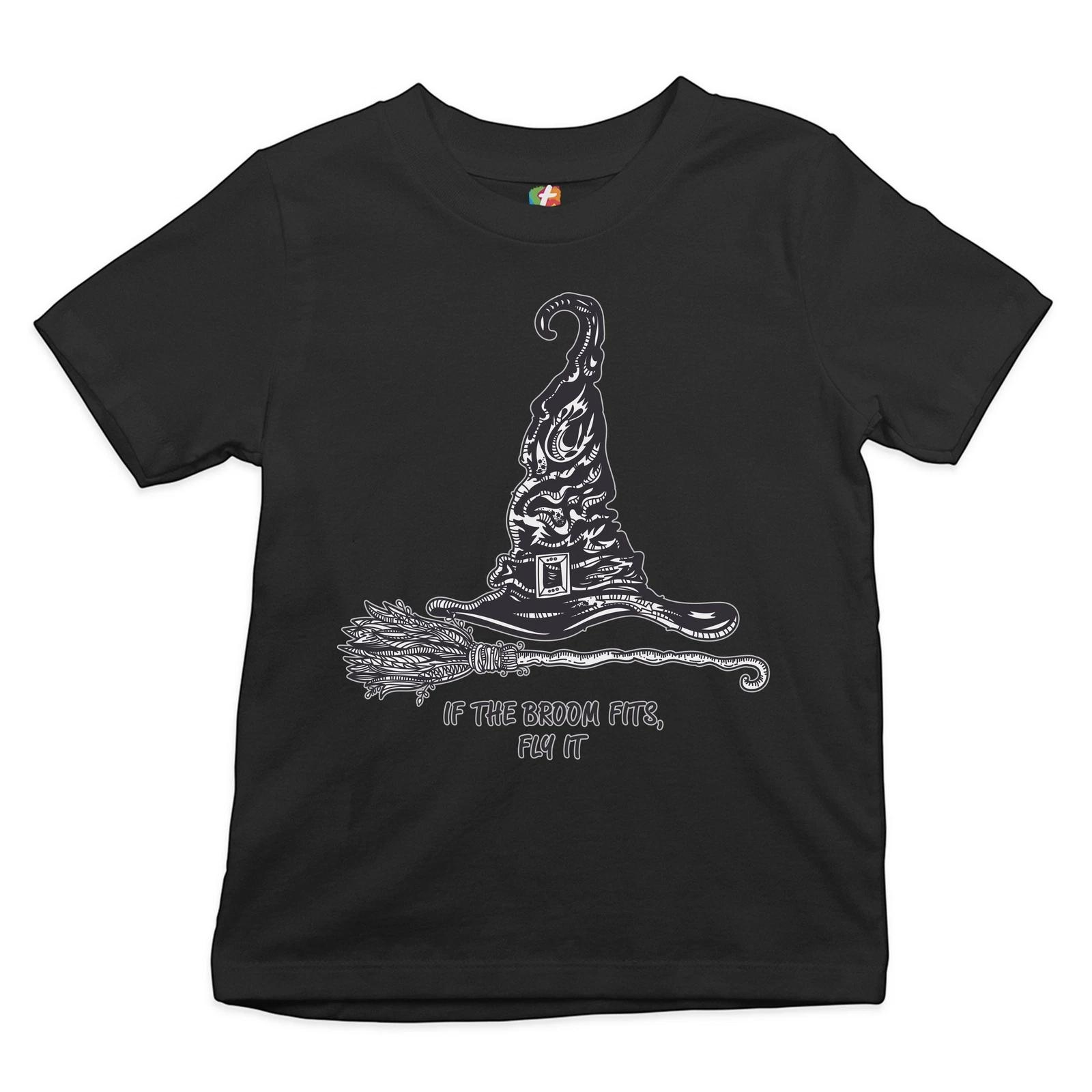 

If the Broom Fits, Fly It Youth kids boys T-Shirt Funny Witch Hat Halloween Kids 160