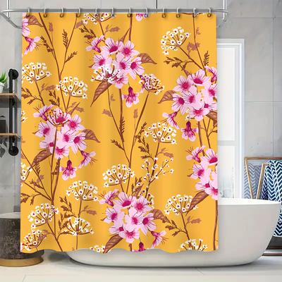 Stylish Floral Shower Curtain Pink Yellow Waterproof Bath Decor for Home Decoration