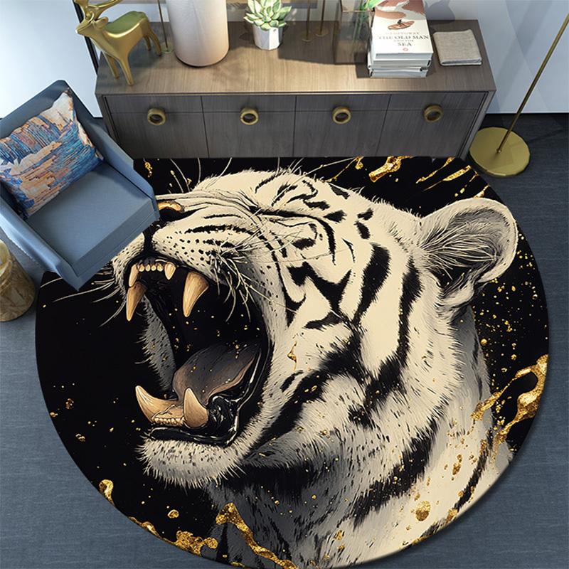Roaring Tiger Round Area Rug,Carpet Rug for Living Room Bedroom Sofa Playroom Decor,Non-slip Floor Mat