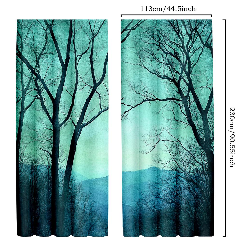2pcs Forest Woodland Curtains with Summer Foliage Trees & Sun Rays Design, Scenic Polyester Window Drapes for Living Room & Bedr